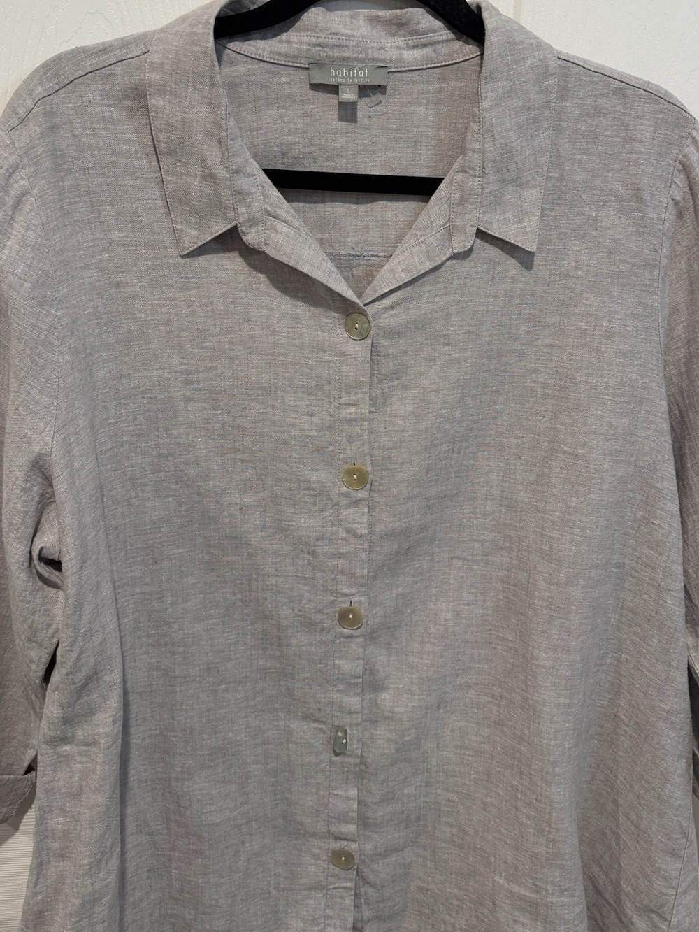 Habitat women’s light gray linen cotton 3/4 cuff sleeve top large - Picture 3 of 7